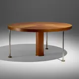 Ospite table by Ettore Sottsass, 1984, briar root veneer, silver-plated brass, sold Mar 2026
