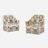 African, Beaded safari chairs, pair, beaded upholstery, wood