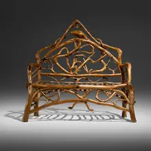 Rustic, Root wood settee with snake motif, root wood