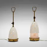 Angelo Lelii, Table lamps model 12291, pair, c. 1950, brass, enameled aluminum, frosted glass