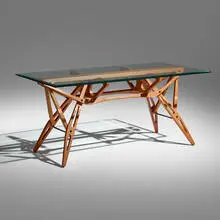 Carlo Mollino, Reale table, glass, oak, enameled steel