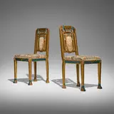 Egyptian Revival, Chairs, pair, upholstery, painted wood