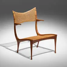 Dan Johnson, Gazelle lounge chair, c. 1958, walnut, cane, brass