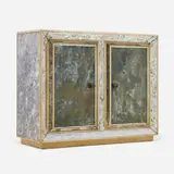 Hollywood Regency, Cabinet, c. 1950, antiqued mirrored glass, lacquered wood