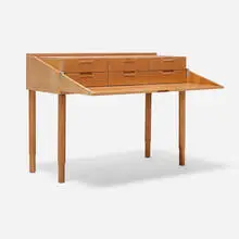 Elios folding desk by Antonio Citterio, c. 1995, beech, nickel-plated steel, sold Mar 2026