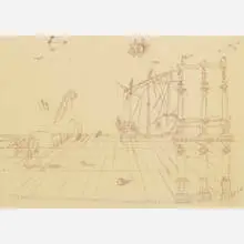 John Graham, Sketch of Columns, Spires, a Ship and Horse