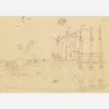John Graham, Sketch of Columns, Spires, a Ship and Horse