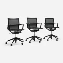 Alberto Meda, Physix swivel chairs, set of three, 2012 / 2016, enameled aluminum, polyester mesh, plastic, steel