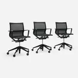 Alberto Meda, Physix swivel chairs, set of three, 2012 / 2016, enameled aluminum, polyester mesh, plastic, steel