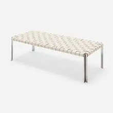 Bench by Erwine & Estelle Laverne, c. 1955, leather webbing, chrome-plated steel, sold Jul 2026