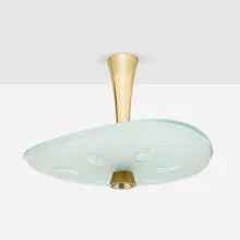 Max Ingrand, Ceiling lamp, model 1748, c. 1957, sandblasted and cut glass, brass