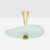 Max Ingrand, Ceiling lamp, model 1748, c. 1957, sandblasted and cut glass, brass
