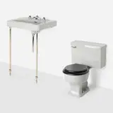 Henry Dreyfuss, Diana sink, model 1-100-4 and toilet, c. 1948, glazed porcelain, aluminum, chrome-plated brass, enameled wood