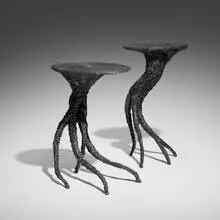 James Bearden, Medusa occasional tables, set of two, 2025, plasma-carved steel with metallic polywash finish