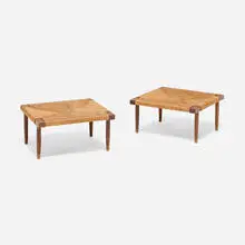 George Nakashima, Fitch stools, pair, c. 1960, American black walnut, sea grass cord
