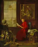 Franz Xaver Wolf, An engrossing letter, oil on board