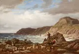Peter, Goat herders resting on a rocky shore, oil on canvas