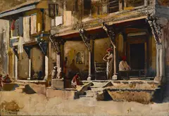 Edwin Lord Weeks, Merchants along a street in Bombay, oil on canvas