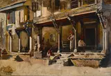 Edwin Lord Weeks, Merchants along a street in Bombay, oil on canvas
