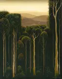 Eyvind Earle, Autumn Evening, 1979, oil on masonite