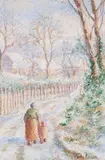 La femme Charbonnel vendant ses canards au marché de L'Aigle by Hugues Claude Pissarro, pastel on paper, offered Nov 2018