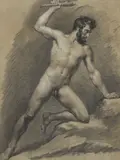 A study of a male nude wielding a club by Edward John Poynter, charcoal heightened with white on paper, sold Nov 2018