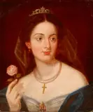 A portrait of a lady holding a rose by English School, oil on canvas, offered Jun 2018