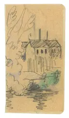 August Macke, Häuser, 1912, Farbstift und Bleistift auf Papier