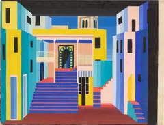Bühnenbildentwurf (Stadtinneres mit Treppen) by Sascha Wiederhold, 1928, Gouache über Bleistift auf leichtem Karton, sold Jun 2023