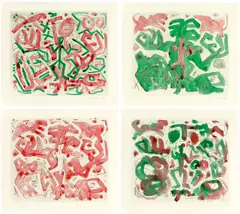 A. R. Penck, Ohne Titel, 4 Aquarelle über Kaltnadel mit Plattenton, jeweils auf Velin