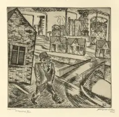 Ruhrkohlenrevier by Conrad Felixmüller, 1921, Stahlstich auf festem Papier, sold May 2019