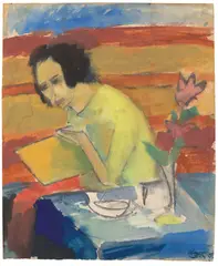 Max Kaus, Lesende am Tisch (Turu Kaus), 1921, Aquarell über Bleistift auf Bütten