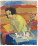 Max Kaus, Lesende am Tisch (Turu Kaus), 1921, Aquarell über Bleistift auf Bütten