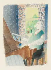Jean-Jacques Sempé, Ohne Titel, 1981, Farbkreide und Tuschfeder über Bleistift auf Canson-Papier