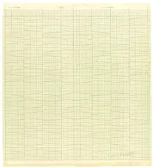 Konstruktion / Perforation New York by Hanne Darboven, 1966, Bleistift und Kugelschreiber auf Papier, perforiert, sold Dec 2020
