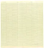 Hanne Darboven, Konstruktion / Perforation New York, 1966, Bleistift und Kugelschreiber auf Papier, perforiert
