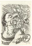 Jörg Immendorff, Entwurf für die Farbserigrafie „Der Trinker (Selbstportrait), 1996, Kohle und Bleistift auf Papier