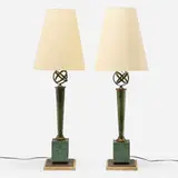 attribution Arturo Pani, Table lamps, pair, c. 1955, bronze, stone, silk shade