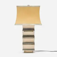 Contemporary, Table lamp, c. 2000, silvered bronze, parchment with silver leaf