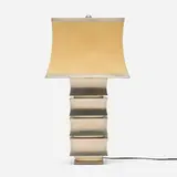 Contemporary, Table lamp, c. 2000, silvered bronze, parchment with silver leaf