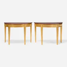 William 'Billy' Haines, Demilune console tables, pair, c. 1950, mahogany, gilt wood