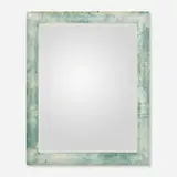 Karl Springer, Wall-hanging mirror, c. 1970, mirrored glass, lacquered faux goatskin