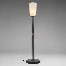 attribution Luigi Brusotti, Floor lamp, c. 1940, glass, bronze, etched and painted glass
