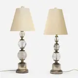 20th Century, Rock Crystal lamps, set of two, glass, nickel-plated brass, linen