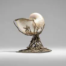 20th Century, Nautilus shell compote, silvered bronze, nautilus shell