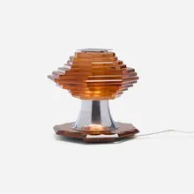 attribution Maison Desny, Table lamp, c. 1930, glass, chrome-plated aluminum