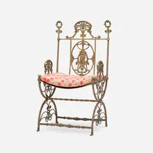 Oscar Bach, Savonarola chair, brass, painted steel, upholstered cushion