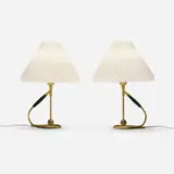 Kaare Klint, Kip table/wall lamps model 306, pair, brass, rubber, PVC shades