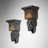 Architectural, Ram's head corbels, pair, cast iron