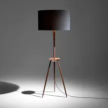 Tyler Hays, Tripod floor lamp, Claro walnut, fabric shade